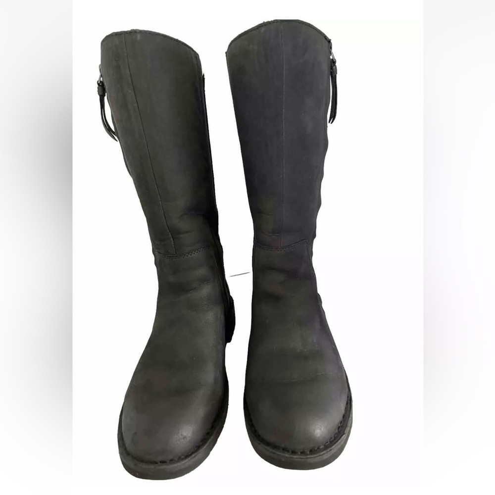 WOMENS 7 BLACK UGG ELLY 1017505 NUBUCK LEATHER WOOL LINED FULL ZIP BOOTS